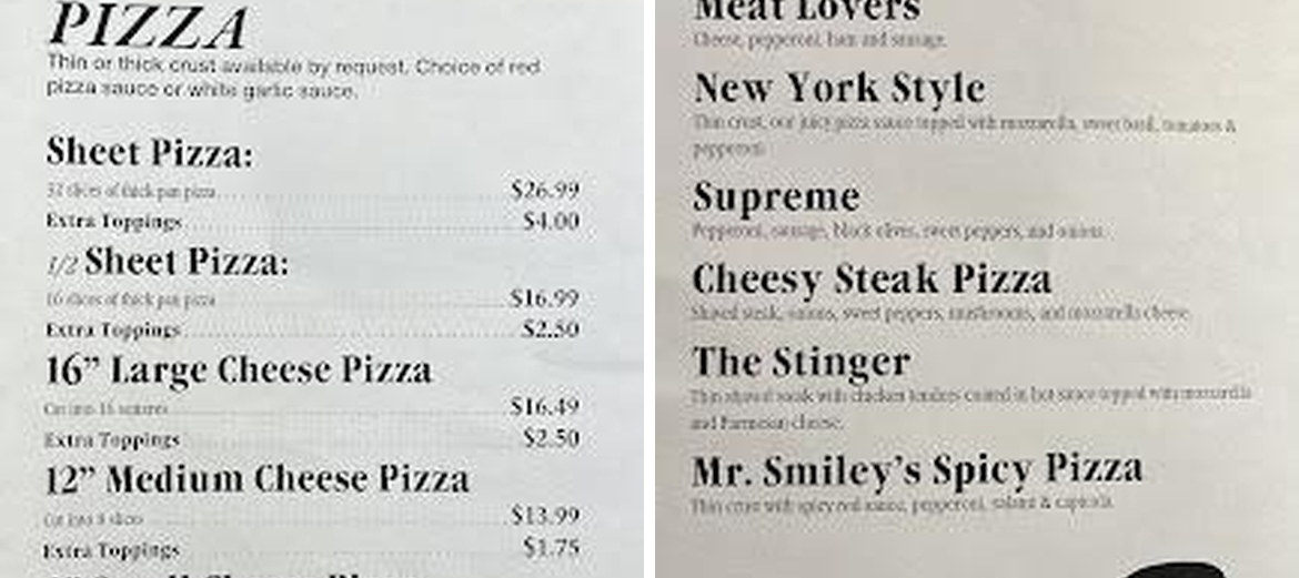 Doug's Pizza Menu